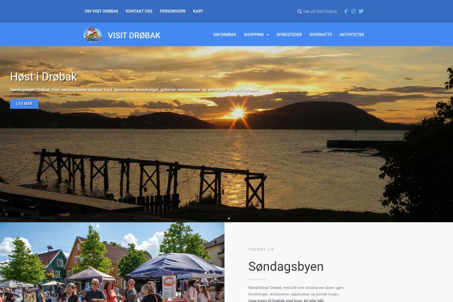 Skjermdump av Visit Drøbak hjemmeside